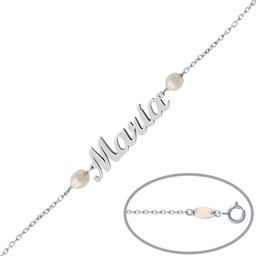 [PU1321] PULSERA ORO BLANCO 18KL NOMBRE + PERLAS