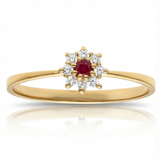 SORTIJA ORO 18KL ROSETON RUBI FINO + CIRCONITAS