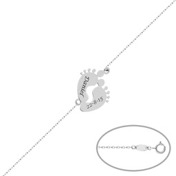 [AG234] PULSERA PIES BEBE NOMBRE + FECHA PLATA 925MM