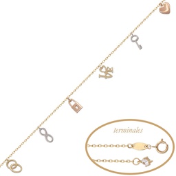 [PU1041] PULSERA TRICOLOR ABALORIOS ORO 18KL 