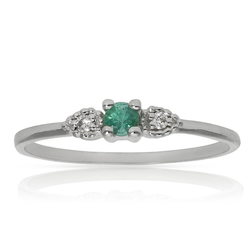 SORTIJA ORO BLANCO 18KL ESMERALDA + DIAMANTES