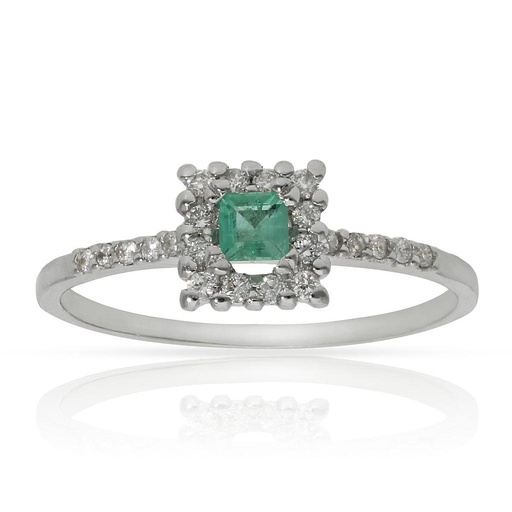 SORTIJA ORO BLANCO 18KL ESMERALDA + DIAMANTES - STOCK