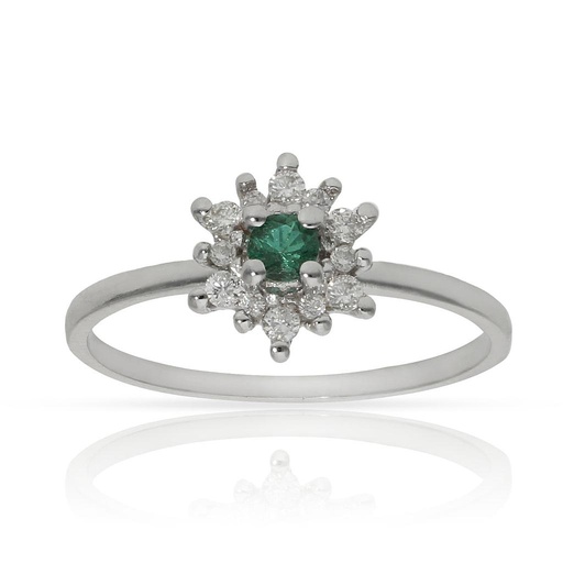 SORTIJA ORO BLANCO 18KL ESMERALDA + DIAMANTES - STOCK