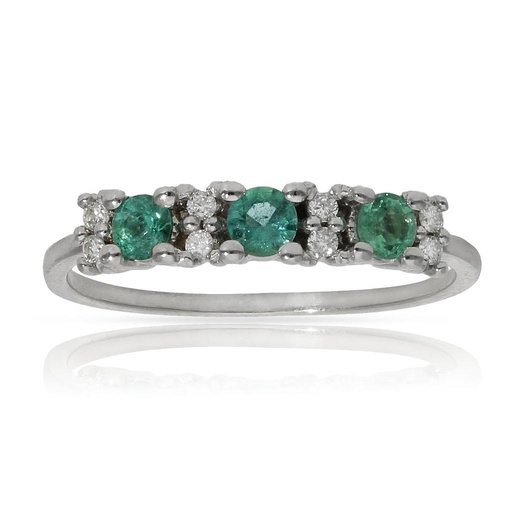 SORTIJA ORO BLANCO 18KL ESMERALDAS + DIAMANTES