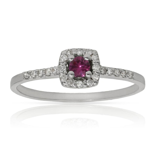 SORTIJA ORO BLANCO 18KL RUBI + DIAMANTES - STOCK