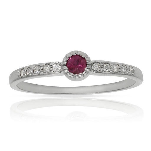 SORTIJA ORO BLANCO 18KL RUBI + DIAMANTES - STOCK