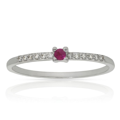 SORTIJA ORO BLANCO 18KL RUBI + DIAMANTES - STOCK